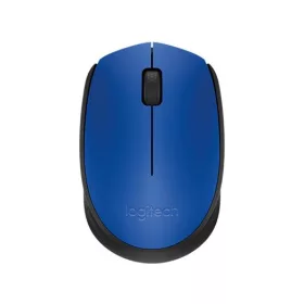 Egér, vezeték nélküli, optikai, közepes méret, USB, LOGITECH "M171", kék