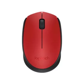 Egér, vezeték nélküli, optikai, közepes méret, USB, LOGITECH "M171", piros