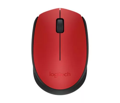 Egér, vezeték nélküli, optikai, közepes méret, USB, LOGITECH "M171", piros