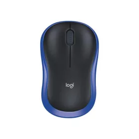 Egér, vezeték nélküli, optikai, közepes méret, USB, LOGITECH "M185", kék