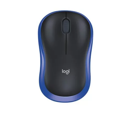 Egér, vezeték nélküli, optikai, közepes méret, USB, LOGITECH "M185", kék