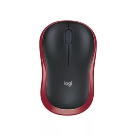Egér, vezeték nélküli, optikai, közepes méret, USB, LOGITECH "M185", piros