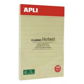   Öntapadó jegyzettömb, vonalas, 100x150 mm, 100 lap, APLI "Classic", sárga