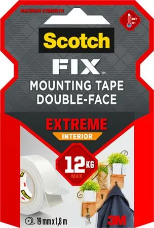 Ragasztószalag, kétoldalas, extra erős, 19 mm x 1,8 m, 3M SCOTCH "Extreme Interior"