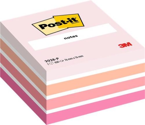 Öntapadó jegyzettömb, 76x76 mm, 450 lap, 3M POSTIT, aquarell pink