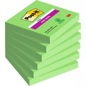   Öntapadó jegyzettömb, 76x76 mm, 6x90 lap, 3M POSTIT "Super Sticky", zöld