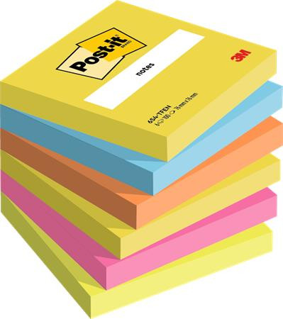 Öntapadó jegyzettömb, 76x76 mm, 6x100 lap, 3M POSTIT "Energetic", vegyes  színek