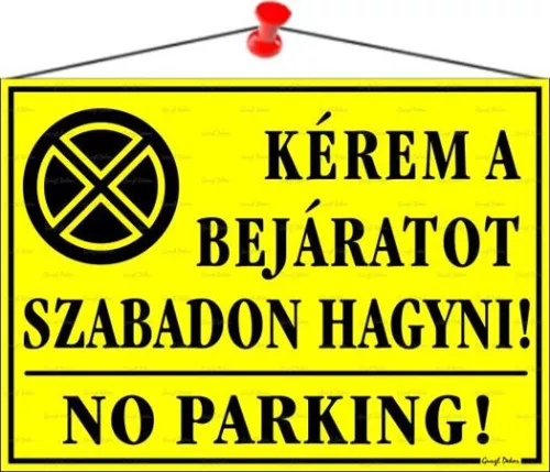 Információs tábla, 35x25 cm, "Kérem a bejáratot szabadon hagyni!", sárga