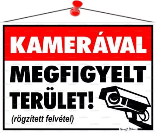 Információs tábla, 35x25 cm, "Kamerával megfigyelt terület"