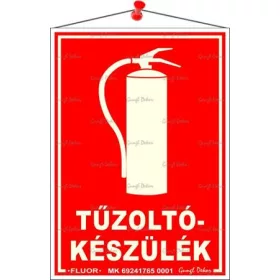 Információs tábla, 12,5x17,5 cm, fluoreszkáló, utánvilágítós, "Tűzoltókészülék"