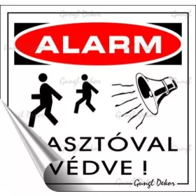 Információs matrica, 8,7x8,3 cm, "Riasztóval védve"