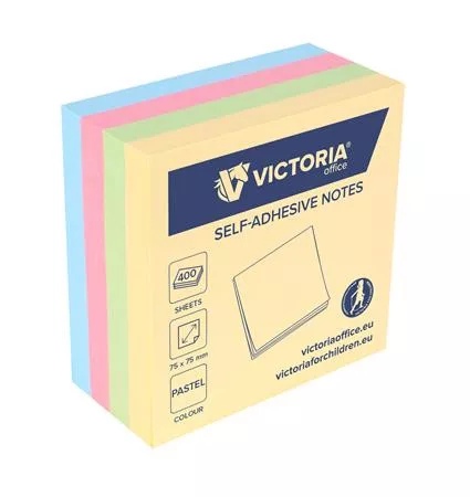 Öntapadó jegyzettömb, 75x75 mm, 400 lap, VICTORIA OFFICE, pasztell