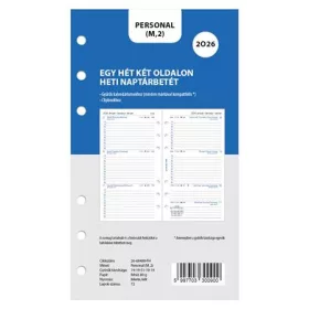 Kalendárium betét, tervező, heti, personal (M) méret, FILOFAX, 2026