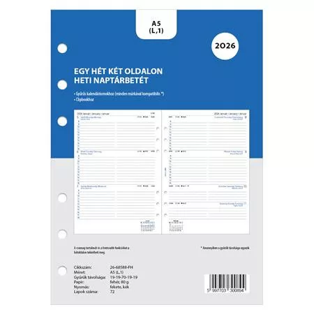 Kalendárium betét, tervező, heti, A5 (L), FILOFAX, 2026