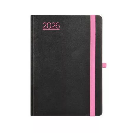 Naptár, tervező, A5, napi, TOPTIMER, "Nero", fekete-pink