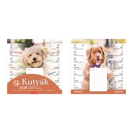 Naptár, fali, mágneses, kétheti, TOPTIMER, kutyák