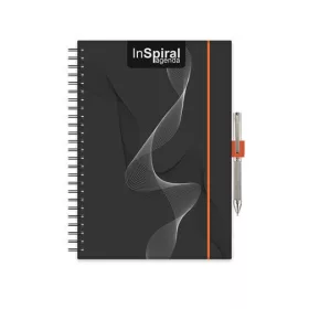 Naptár, tervező, A5, heti, DAYLINER, "InSpiral", fekete-narancs