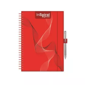 Naptár, tervező, A5, heti, DAYLINER, "InSpiral", piros-piros