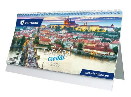 Naptár, asztali, álló, VICTORIA OFFICE "Európa Csodái" (2026 évi)