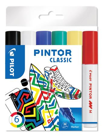 Dekormarker készlet, 1,4 mm, PILOT "Pintor M" 6 különböző klasszikus szín
