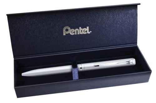 Rollertoll, 0,35 mm, rotációs, ezüst tolltest, PENTEL "EnerGel BL-2007" kék