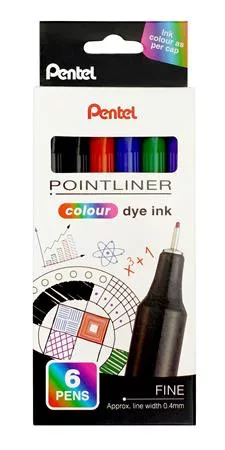 Tűfilc készlet, 0,4 mm, PENTEL "Pointliner", 6 különböző szín