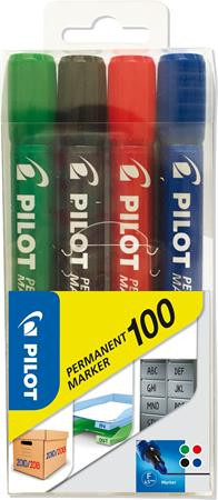 Alkoholos marker, 1-4,5 mm, kúpos, PILOT "Permanent Marker 100", 4 szín