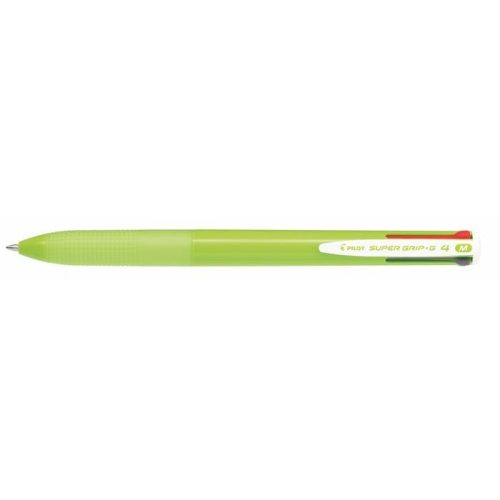 Golyóstoll, 0,27 mm, nyomógombos, világoszöld tolltest, PILOT "Super Grip G", négyszínű