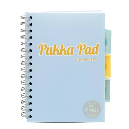 Spirálfüzet, A5, vonalas, 100 lap, PUKKA PAD "Pastel project book", vegyes szín