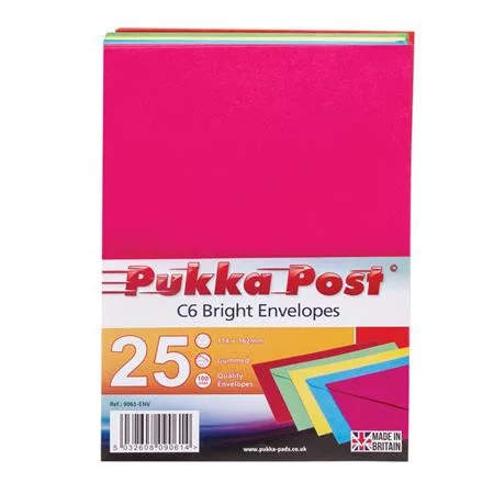 Boríték, C6, enyvezett, PUKKA PAD "Bright", vegyes színek