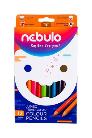 Színes ceruza készlet, háromszögletű,  jumbo, NEBULO, 12 különböző szín