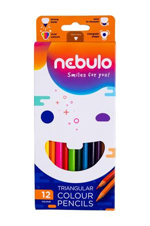 Színes ceruza készlet, háromszögletű,  NEBULO, 12 különböző szín
