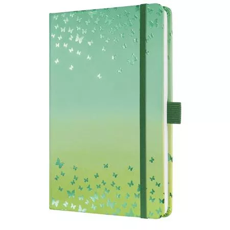 Jegyzetfüzet, exkluzív, 135x203 mm, vonalas, 87 lap, keményfedeles, SIGEL "Jolie" Butterfly Confetti, lime