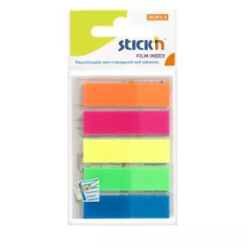 Jelölőcímke, műanyag, 5x25 lap, 45x12 mm, STICK N, neon színek