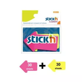   Jelölőcímke, nyíl, műanyag, 2x30lap, 76x50mm, STICK N, neon színek