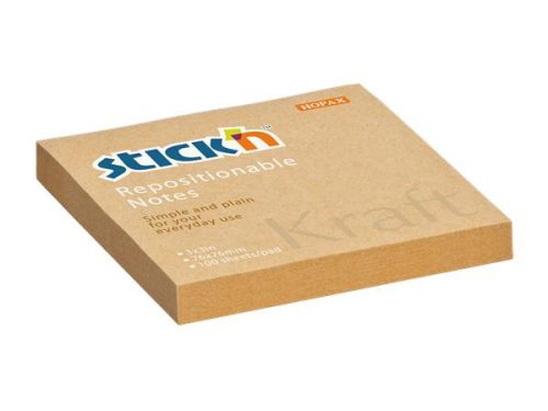 Öntapadó jegyzettömb, 76x76 mm, 100 lap, STICK N "Kraft Notes", barna