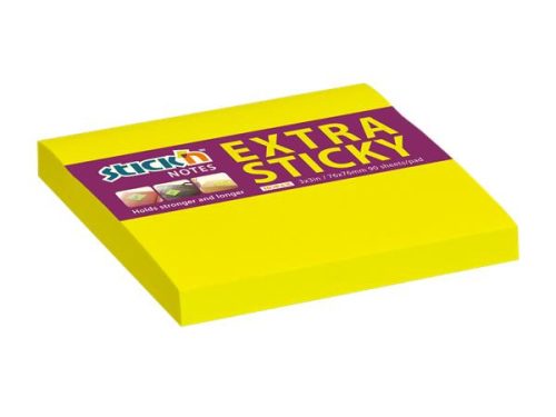 Öntapadó jegyzettömb, 76x76 mm, 90 lap, STICK N "Extra Sticky", neon sárga