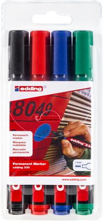 Alkoholos marker készlet, 1-5 mm, vágott, EDDING "330", 4 különböző szín