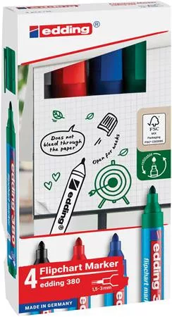 Flipchart marker készlet, 1,5-3 mm, kúpos, EDDING "380", 4 különböző szín
