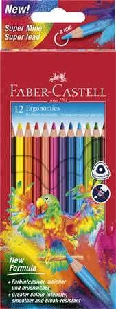 Színes ceruza készlet, háromszögletű, FABER-CASTELL "Papagáj", 12 különböző szín