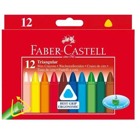 Zsírkréta, háromszögletű, FABER-CASTELL , 12 különböző szín