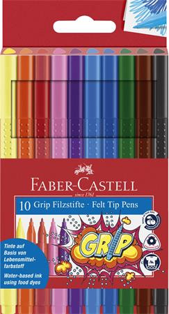 Filctoll készlet, háromszögletű, FABER-CASTELL "Grip", 10 különböző szín