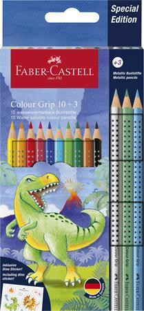 Színes ceruza készlet, háromszögletű, FABER-CASTELL "Grip Dinoszaurusz" 10+3 különböző szín