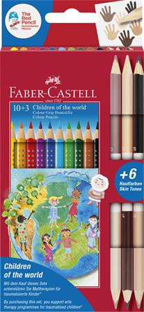 Színes ceruza készlet, háromszögletű, FABER-CASTELL "Children of the world", 10 + 6különböző szín