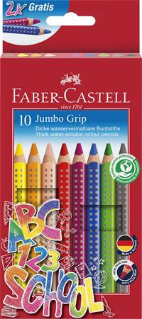 Színes ceruza készlet, háromszögeltű, vastag, FABER-CASTELL "Grip", 10 különböző szín