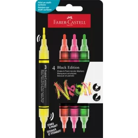 Dekormarker készlet, 1,0/3,0 mm, kétvégű, akril, FABER-CASTELL "Shake&Paint", 4 különböző neon szín