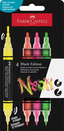 Dekormarker készlet, 1,0/3,0 mm, kétvégű, akril, FABER-CASTELL "Shake&Paint", 4 különböző neon szín