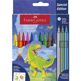 Filctoll készlet, FABER-CASTELL "Dinoszaurusz" 10 különböző szín + 3 metál