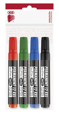 Alkoholos marker készlet, 1-4 mm, vágott, ICO "Permanent 12 XXL", 4 különböző szín