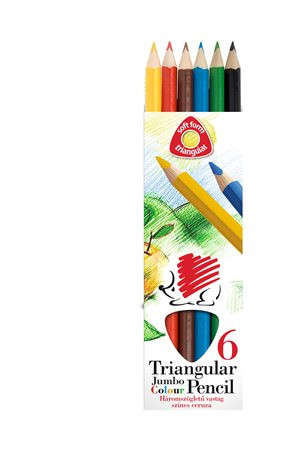 Színes ceruza készlet, háromszögletű, vastag, ICO "Süni", 6 különböző szín